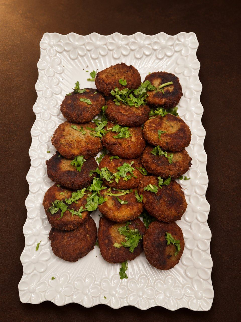Tuna kebabs on a white platter